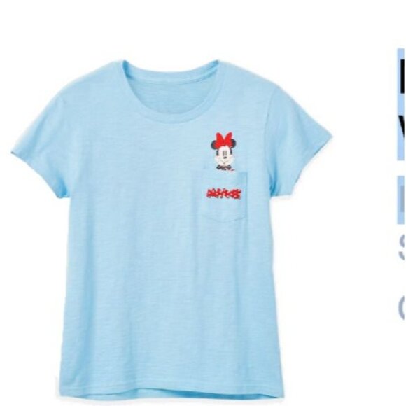 Disney Minnie Mouse Tiny Face Cute Pocket Logo V-Neck T-Shirt - Picture 3 of 3